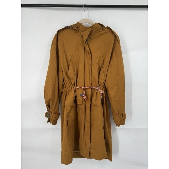 Zara Cotton Oversized Drawstring Trench Coat Women XS Camel Brown Granolagirl - Picture 1 of 14